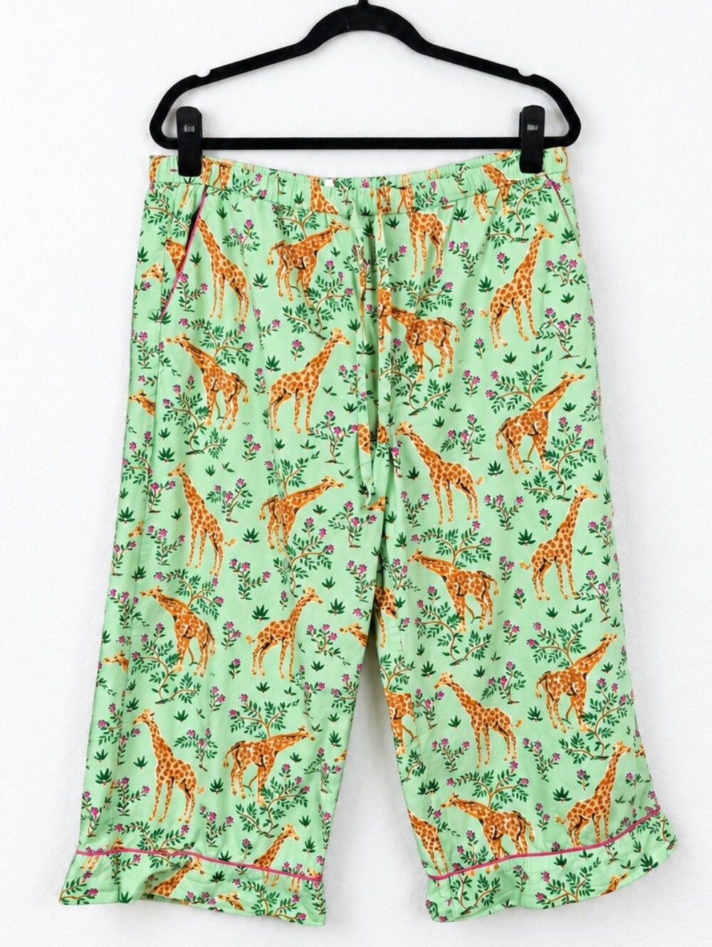 Printfresh Grazing Giraffes Mint Green Cropped Pajama Pants Large Loungewear
